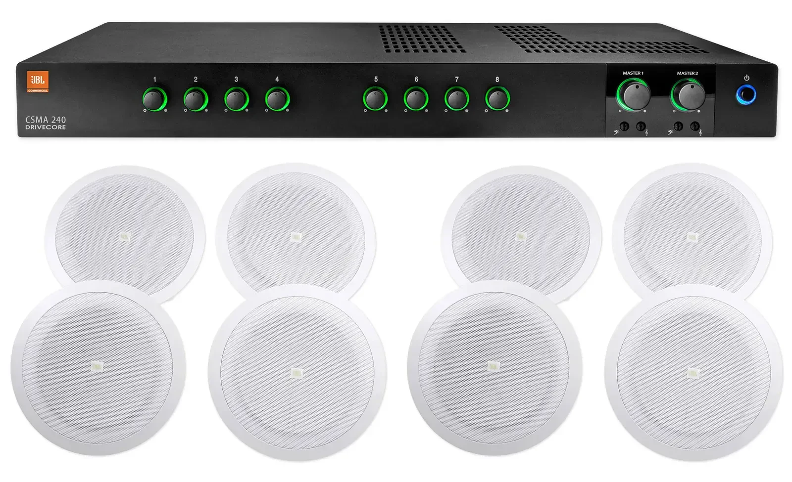 JBL CSMA240 Commercial/Restaurant 2 x 40w Amplifier+(8) 8" In-Ceiling Speakers