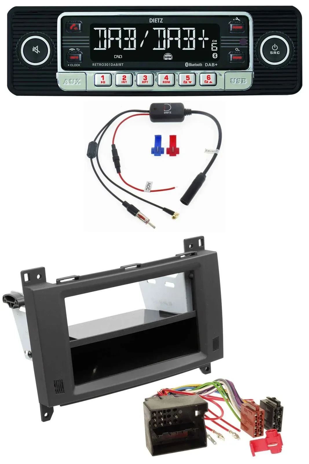 Dietz MP3 DAB Bluetooth USB Autoradio für Mercedes A- B-Klasse Vito rubbertouch-