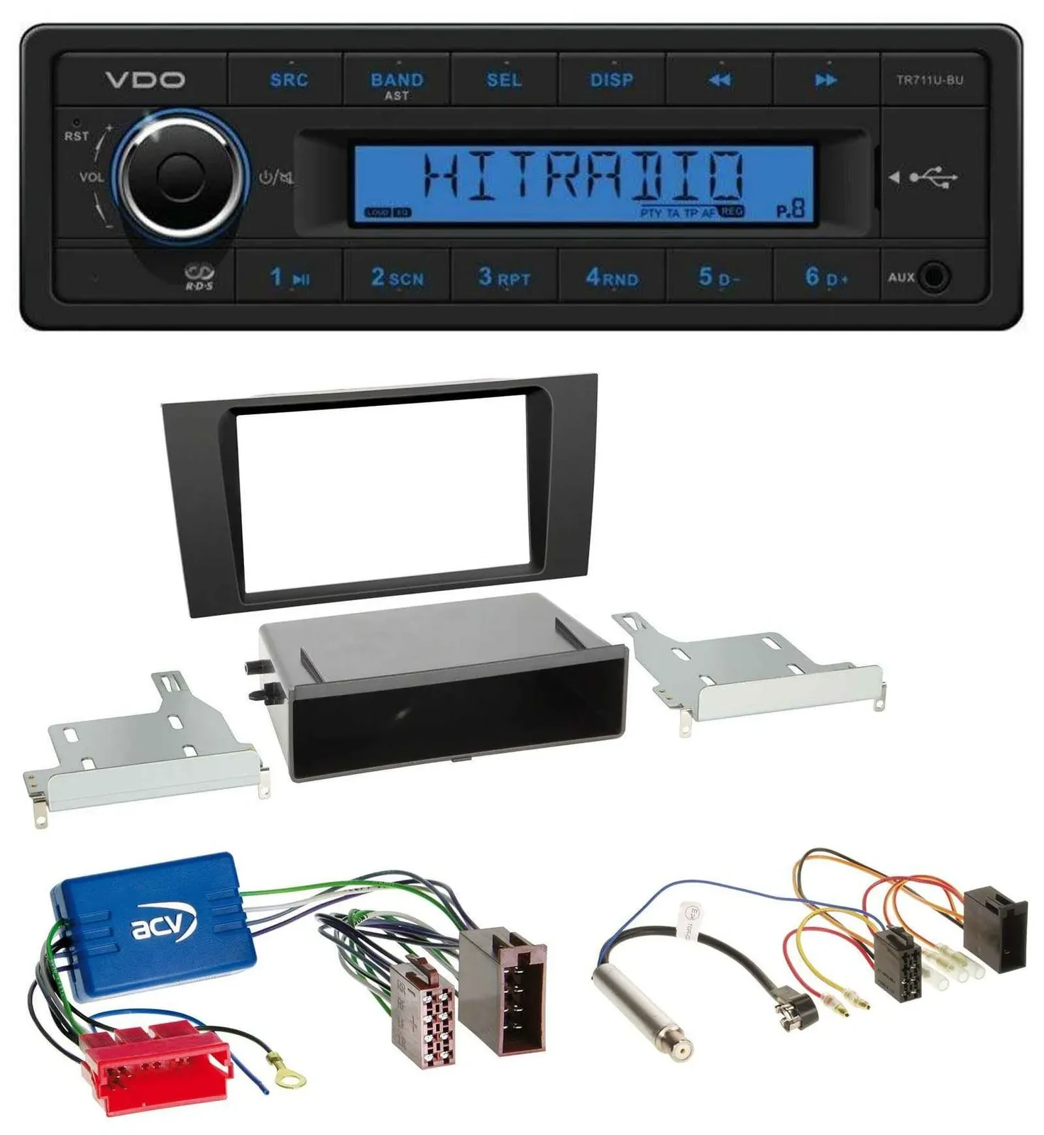 Автомагнитола VDO 1-DIN MP3 USB AUX для Audi A4 B5 (1999–2001) совместима с активной системой Symphony
