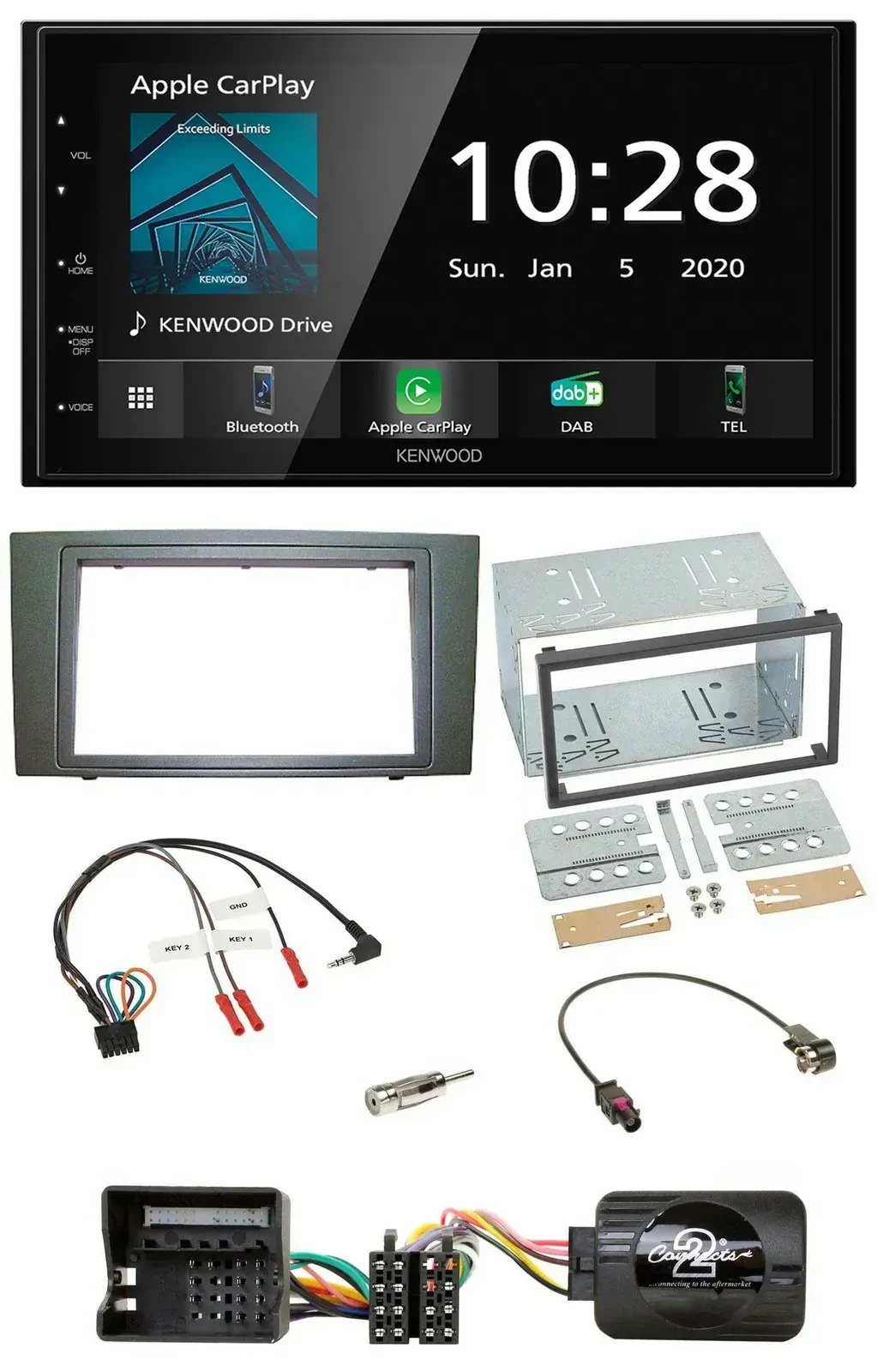 Автомагнитола Kenwood 2 DIN, Bluetooth, DAB, USB, для Ford Mondeo 2003–2007, чёрная, с поддержкой управления на руле