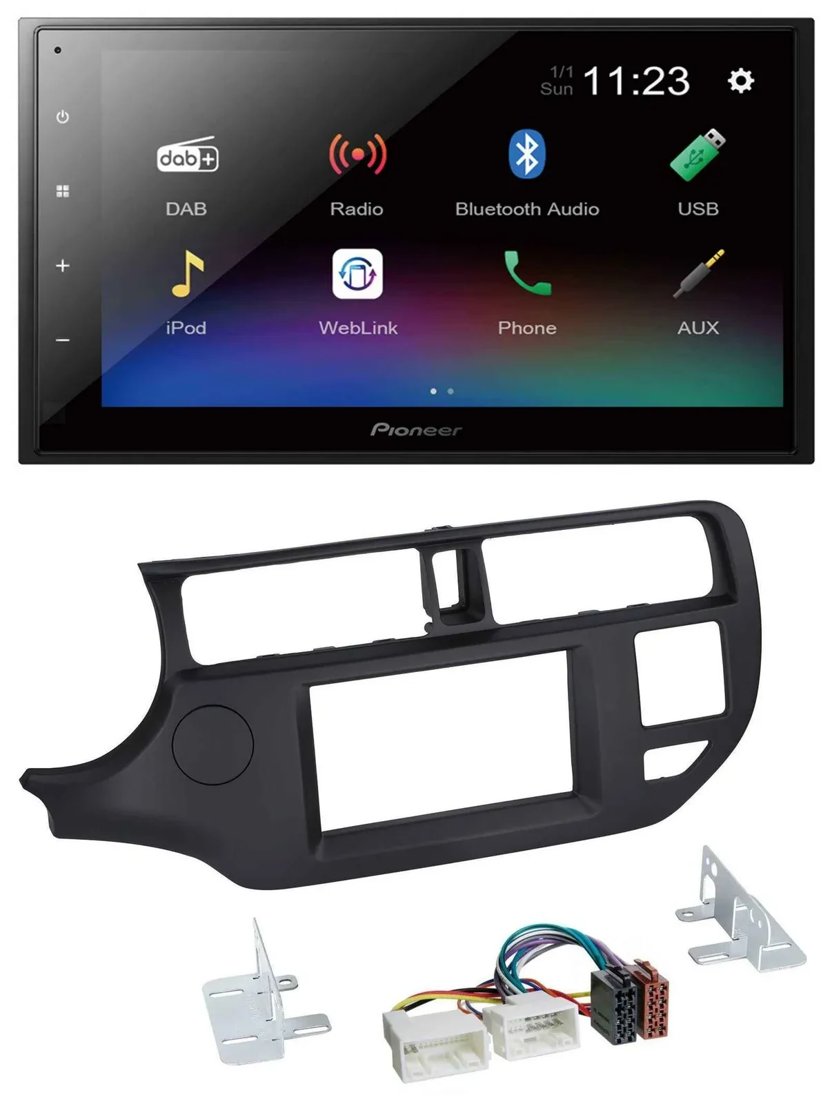 Автомагнитола для Kia Rio 2011–2014 (UB) Pioneer 2 DIN, Bluetooth, USB, DAB, MP3, черный