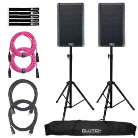 QSC K8.2 K2 Series 8" Powered Active DJ PA Speakers w Stands & Pink XLR Cables