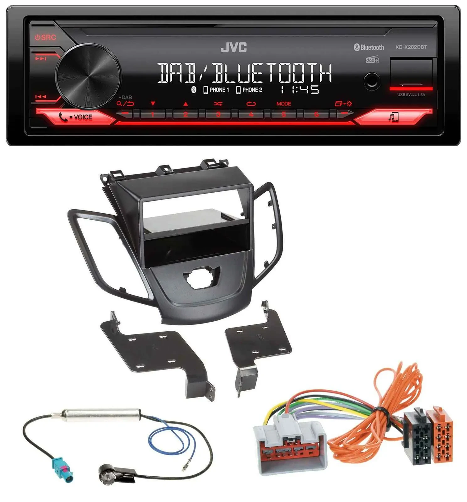 JVC Bluetooth USB DAB MP3 Autoradio für Ford Fiesta JA8 08-10 ohne Display schwa