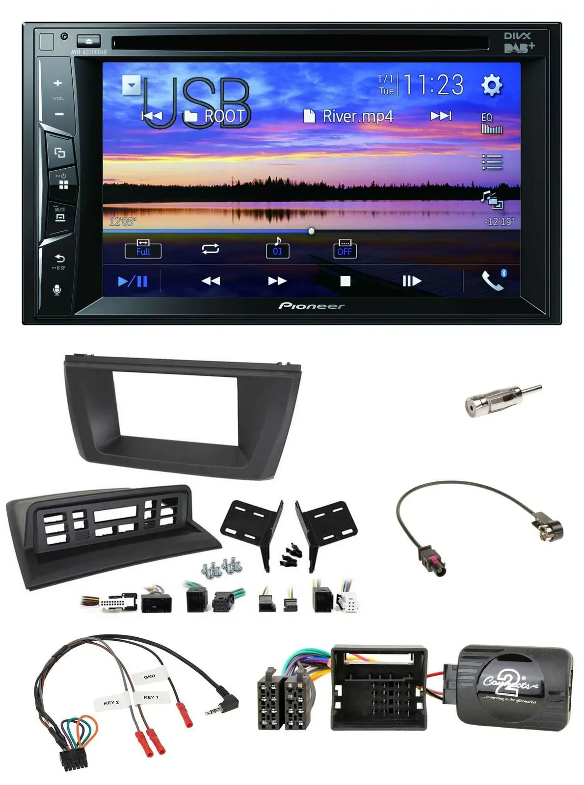 Автомагнитола Pioneer 2-DIN Bluetooth USB DVD DAB для BMW X3 E83 (2004–2010) с поддержкой кнопок на руле