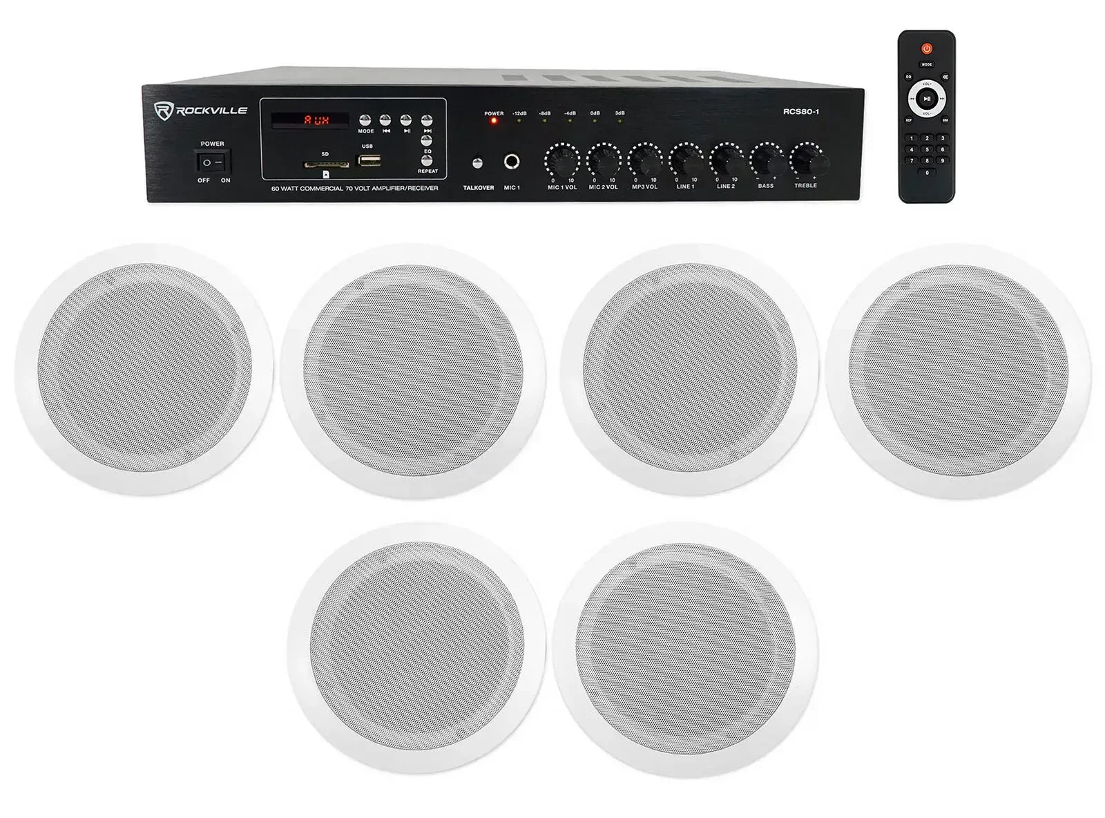 Потолочная акустика Rockville RCS80-1+(3) CC65T White с усилителем (6 штук)