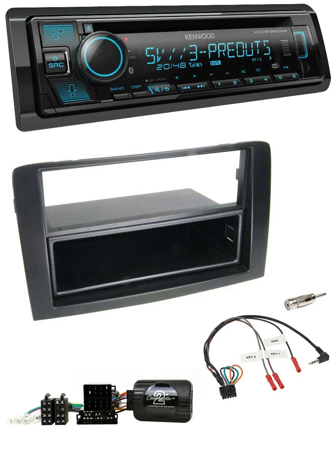 Автомагнитола для Fiat Idea 2006–2012 Kenwood Bluetooth, USB, CD, DAB, черный