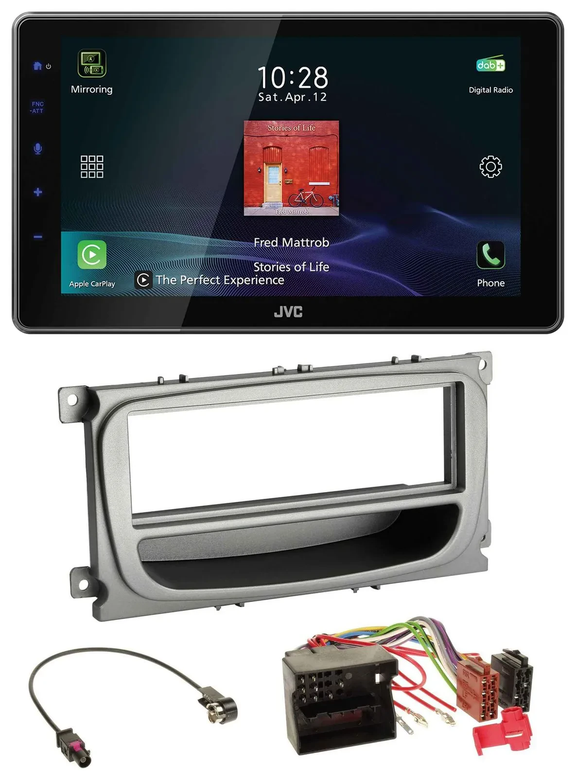 JVC DAB MP3 Bluetooth USB Autoradio für Ford Focus Galaxy C-Max ab 2007 silber A