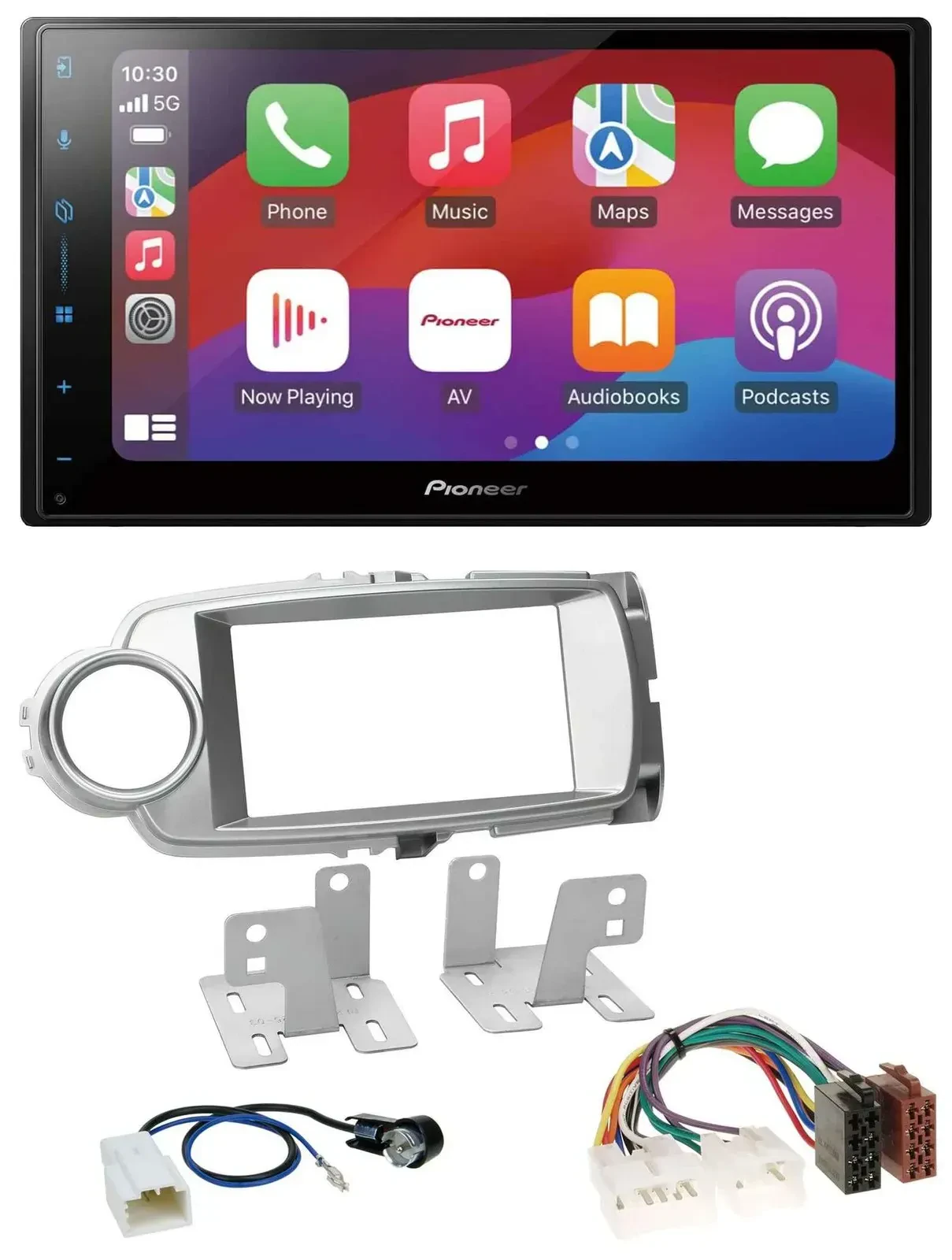 Автомагнитола Pioneer 2DIN DAB USB Bluetooth для Toyota Yaris 2011–2014 серебристая