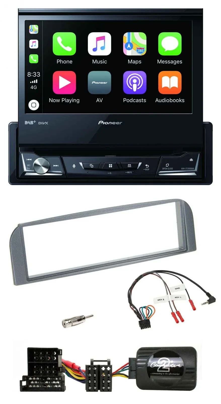 Pioneer DVD Bluetooth DAB USB Lenkrad Autoradio für Alfa 147 GT anthrazit