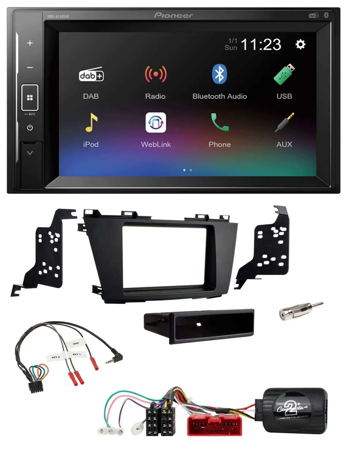 Автомагнитола Pioneer 2DIN, DAB, Bluetooth, USB, с поддержкой кнопок на руле для Mazda 5 (2010–2015)