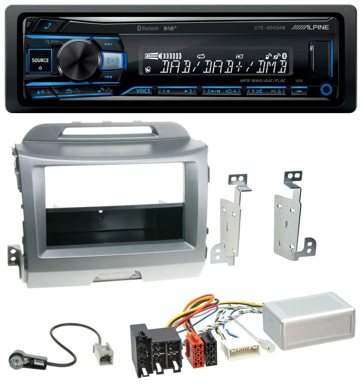 Alpine USB Bluetooth DAB Lenkrad Autoradio für Kia Sportage 3 10-15 Navi silber