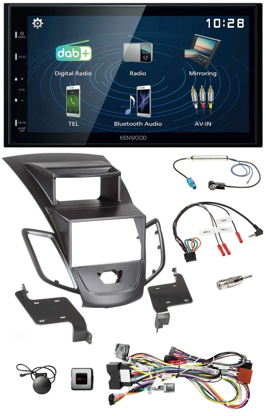 Автомагнитола Kenwood 2-DIN Bluetooth USB DAB для Ford Fiesta (2008–2010)