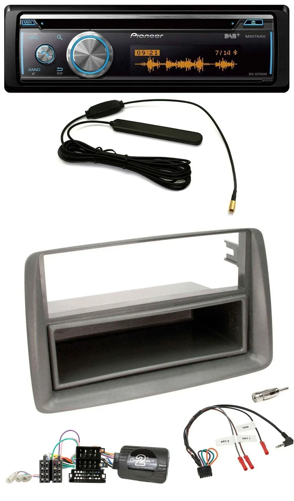 Pioneer CD USB Bluetooth DAB Lenkrad Autoradio für Fiat Panda 169 2007-2012 grau