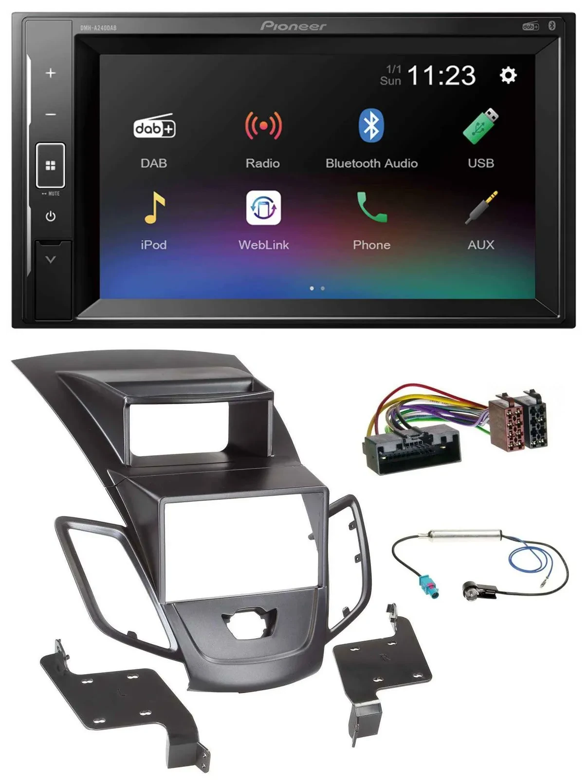 Автомагнитола для Ford Fiesta (2010–2017) Pioneer 2 DIN, DAB, MP3, Bluetooth, USB, с дисплеем, черная