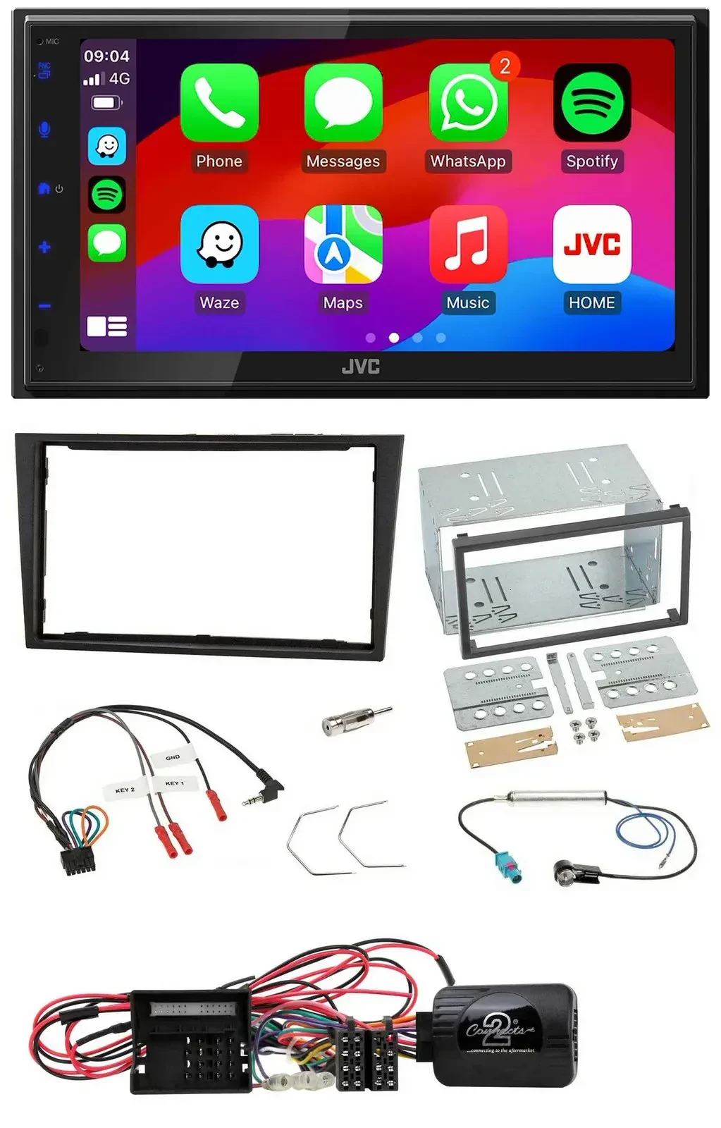 JVC Bluetooth USB Lenkrad 2DIN DAB Autoradio für Opel Corsa D stealth schwarz 09
