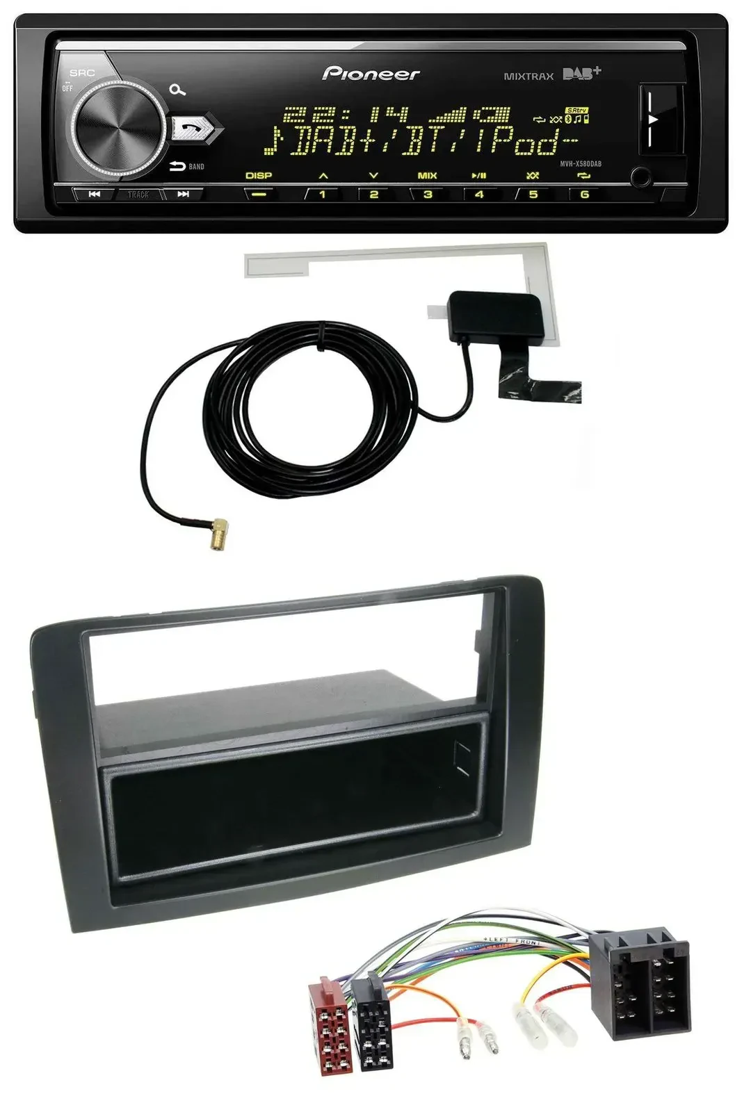 Автомагнитола для Fiat Idea (350, 2003–2011) Pioneer Bluetooth, DAB, USB, MP3, черная