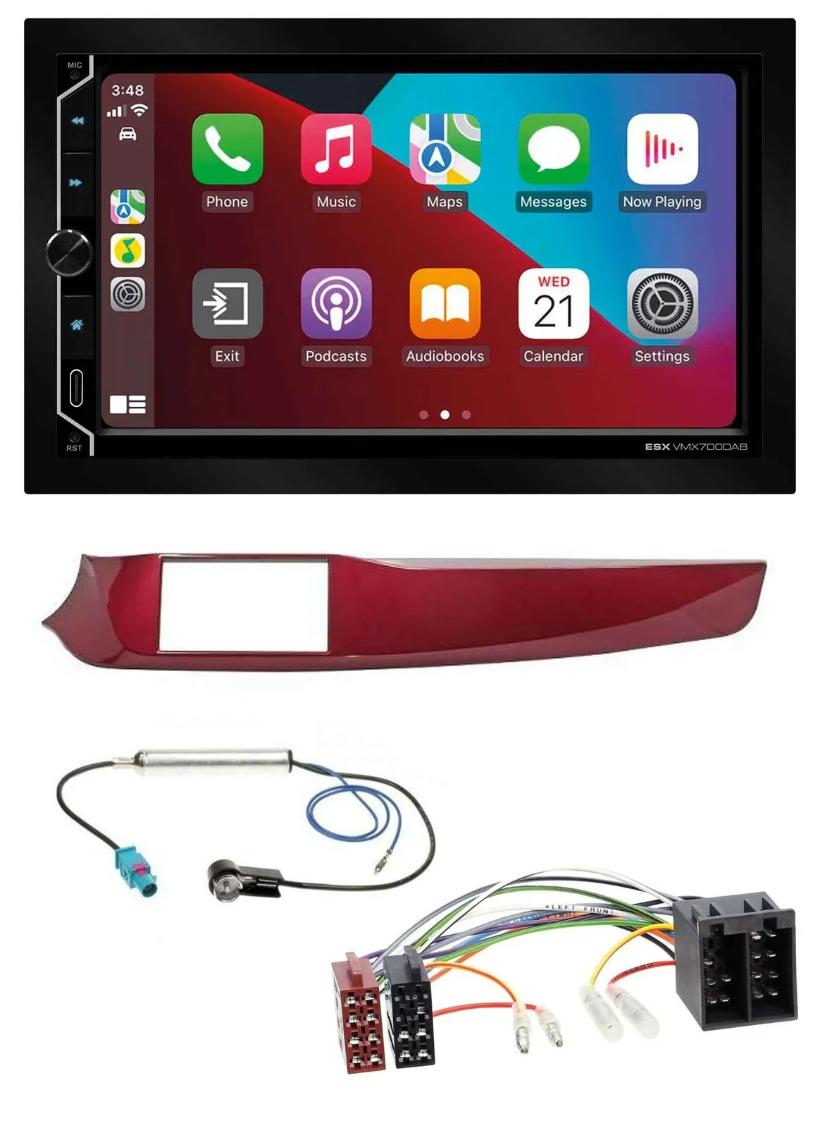 ESX 2DIN DAB USB MP3 Bluetooth Autoradio für Alfa Giulietta 10-13 rot glänzend