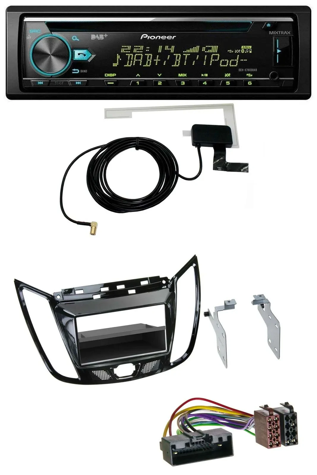 Автомагнитола Pioneer CD/USB/AUX/DAB для Ford C-Max/Kuga черная (рояльный лак)