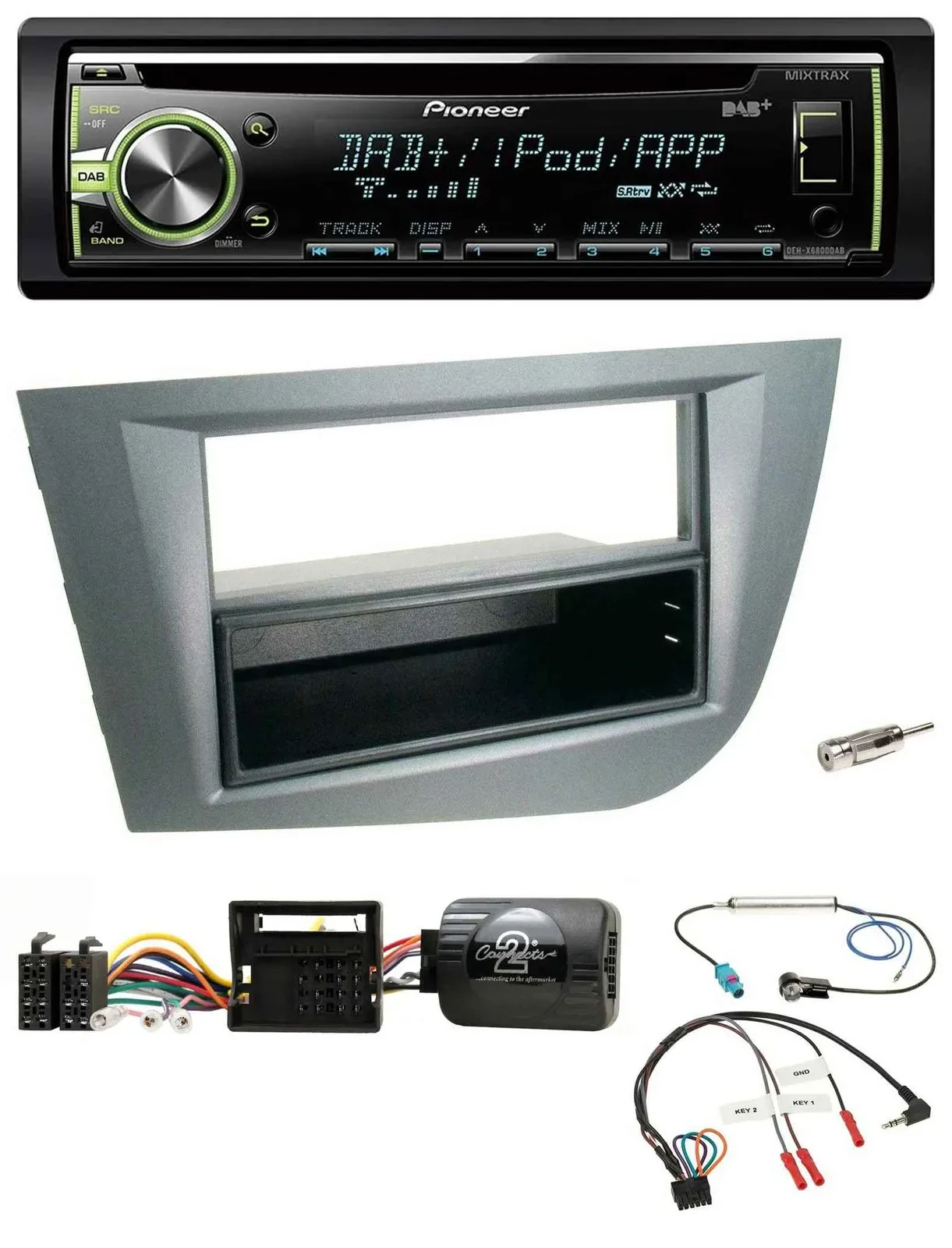 Автомагнитола Pioneer DAB, CD, USB, MP3, совместимая с кнопками на руле, для Seat Leon 2005–2010, темно-серая