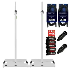 Gravity GLS431W White Square Base Lighting Stands with Cables