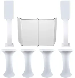 4) Club Scene Highboy Tables+White 15" Speaker Scrims+DJ Facade+2) Totem Stands