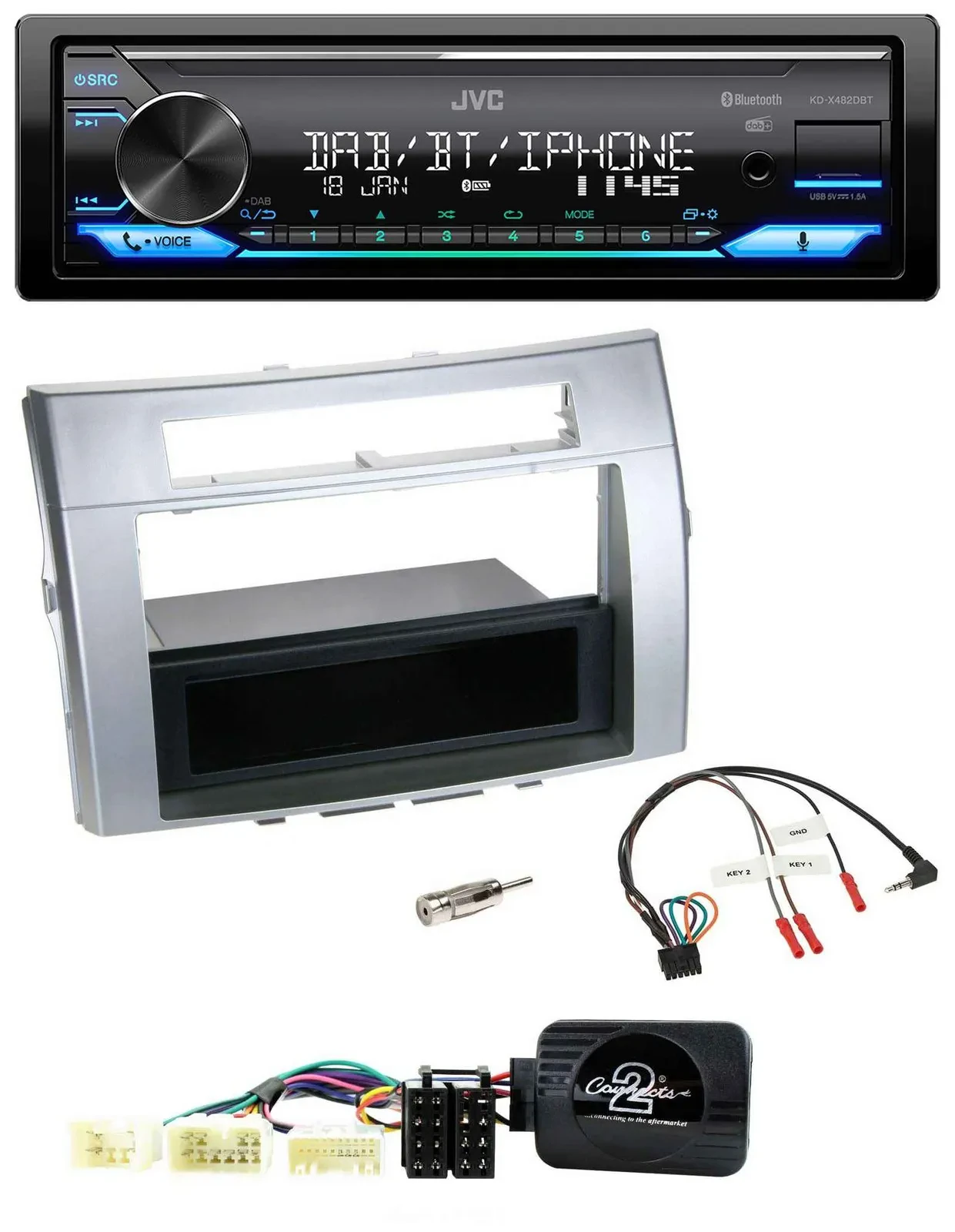 JVC Bluetooth DAB USB Lenkrad Autoradio für Toyota Corolla Verso 2004-2007 silbe
