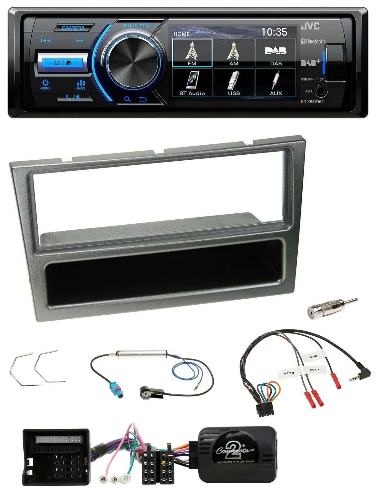 JVC Bluetooth Lenkrad USB DAB Autoradio für Opel Corsa C 04-06 aluminium