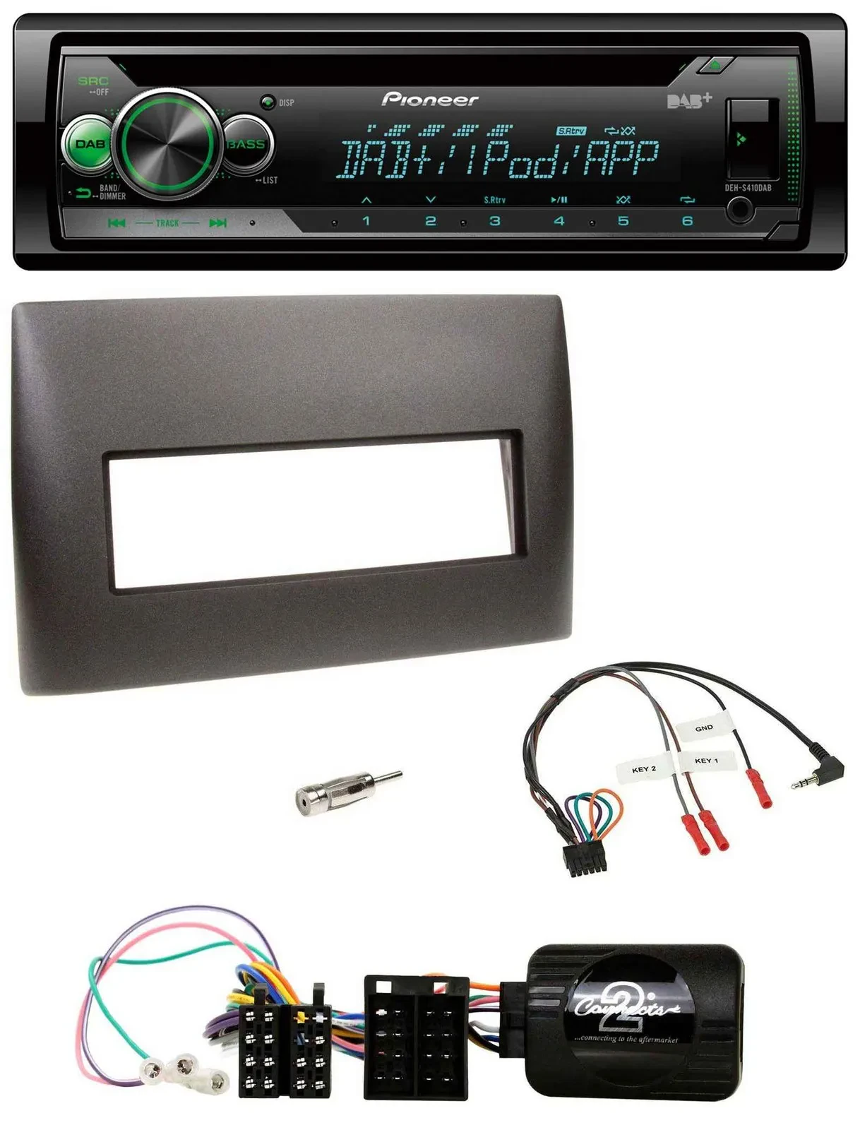 Автомагнитола Pioneer CD/USB, MP3, DAB, управление с руля, для Fiat Stilo 2001–2007, черный