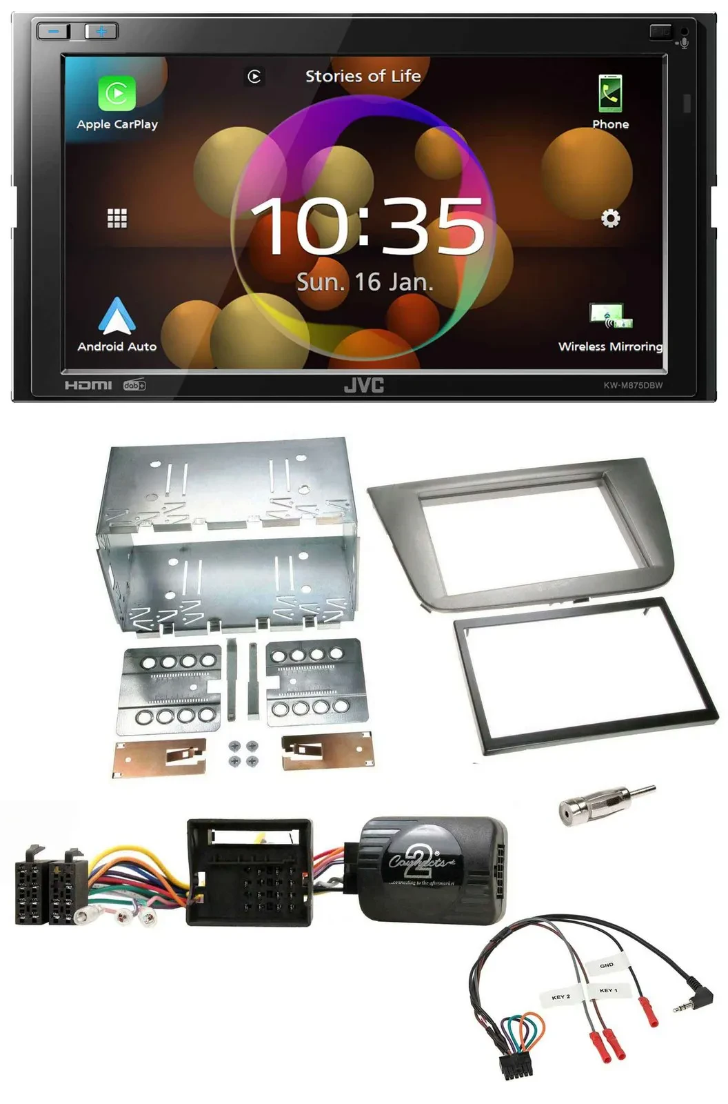 JVC DAB Lenkrad 2DIN Bluetooth USB Autoradio für Seat Altea Altea XL Toledo anth