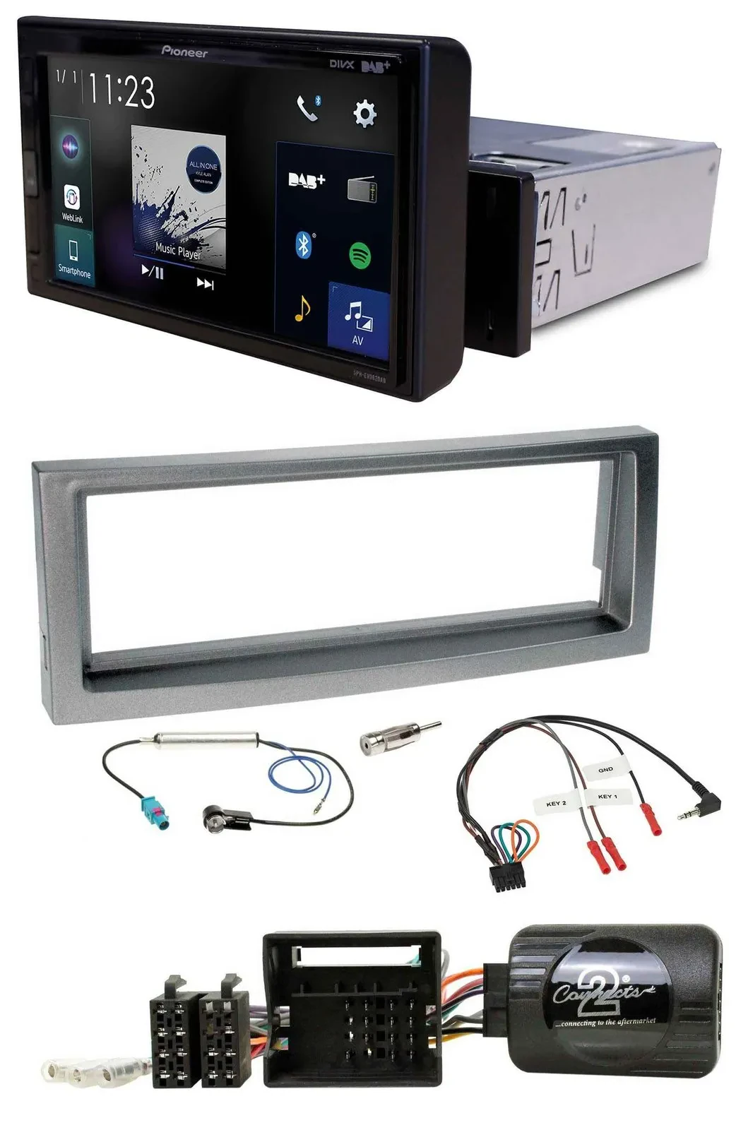 Pioneer DAB Lenkrad Bluetooth USB Autoradio für Citroen C5 ab 2005 grau-metallic