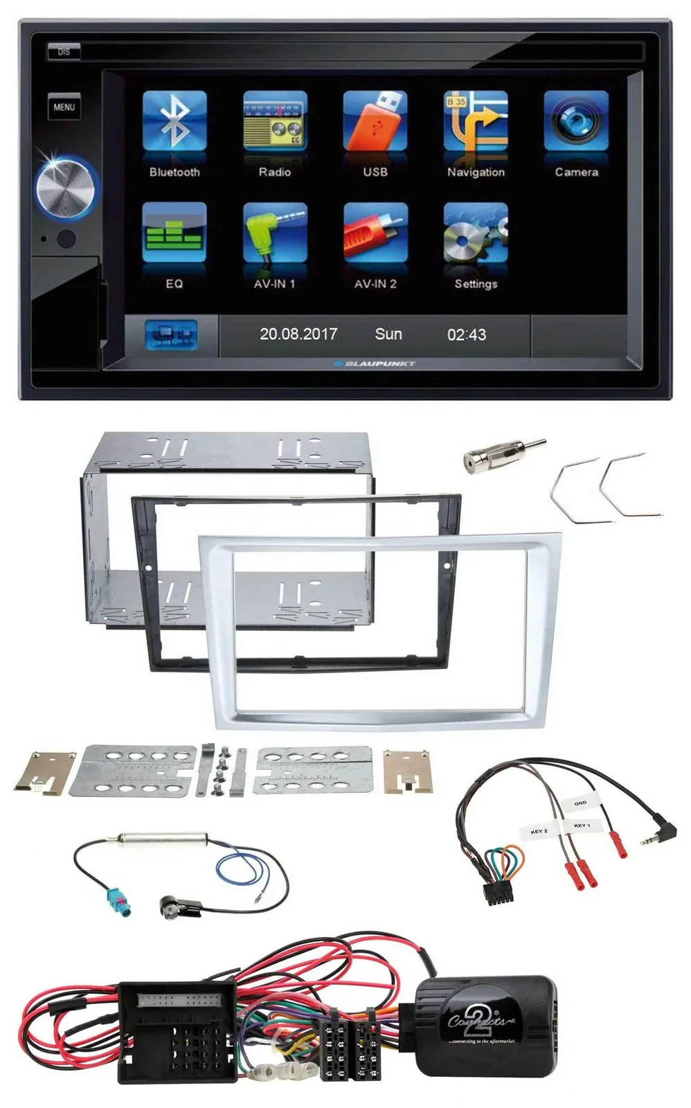 Blaupunkt SD USB TMC Bluetooth 2DIN Lenkrad Navigation für Opel Corsa D matt-chr