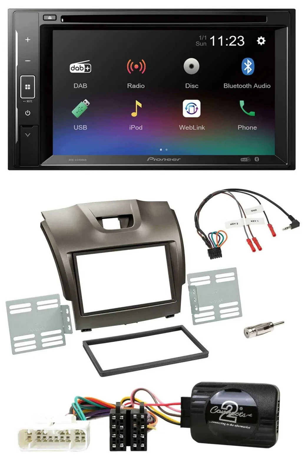 Pioneer Bluetooth Lenkrad USB 2DIN DAB DVD Autoradio für Isuzu D-Max ab 2012 gra