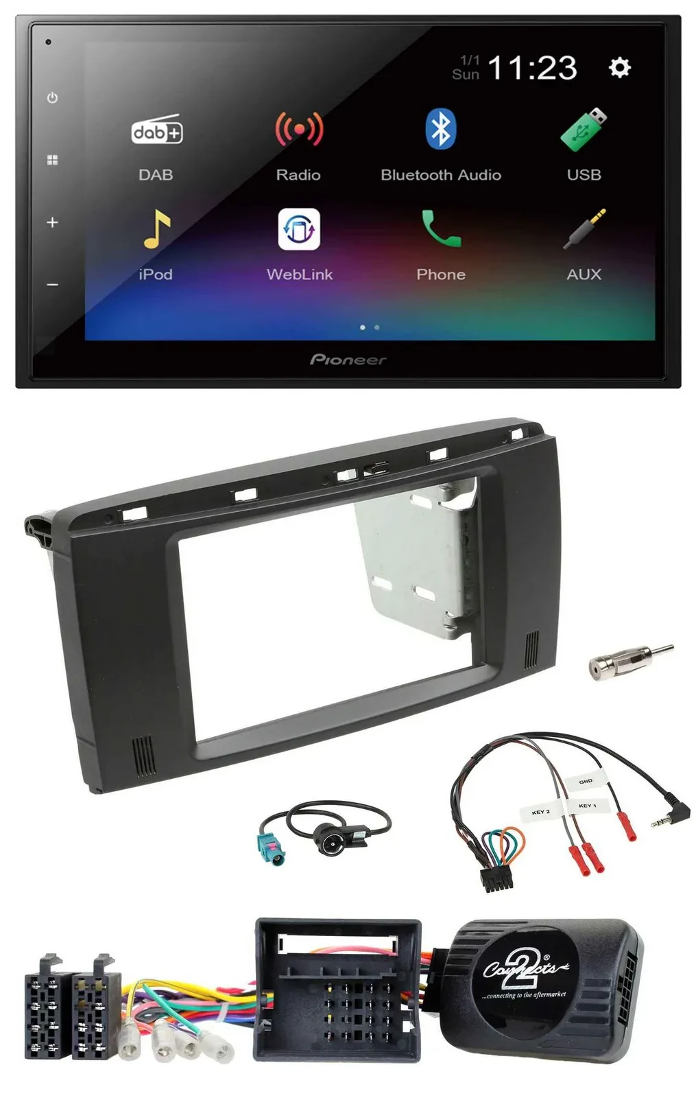 Pioneer USB Bluetooth DAB 2DIN Lenkrad Autoradio für Mercedes R-Klasse 2006-2012
