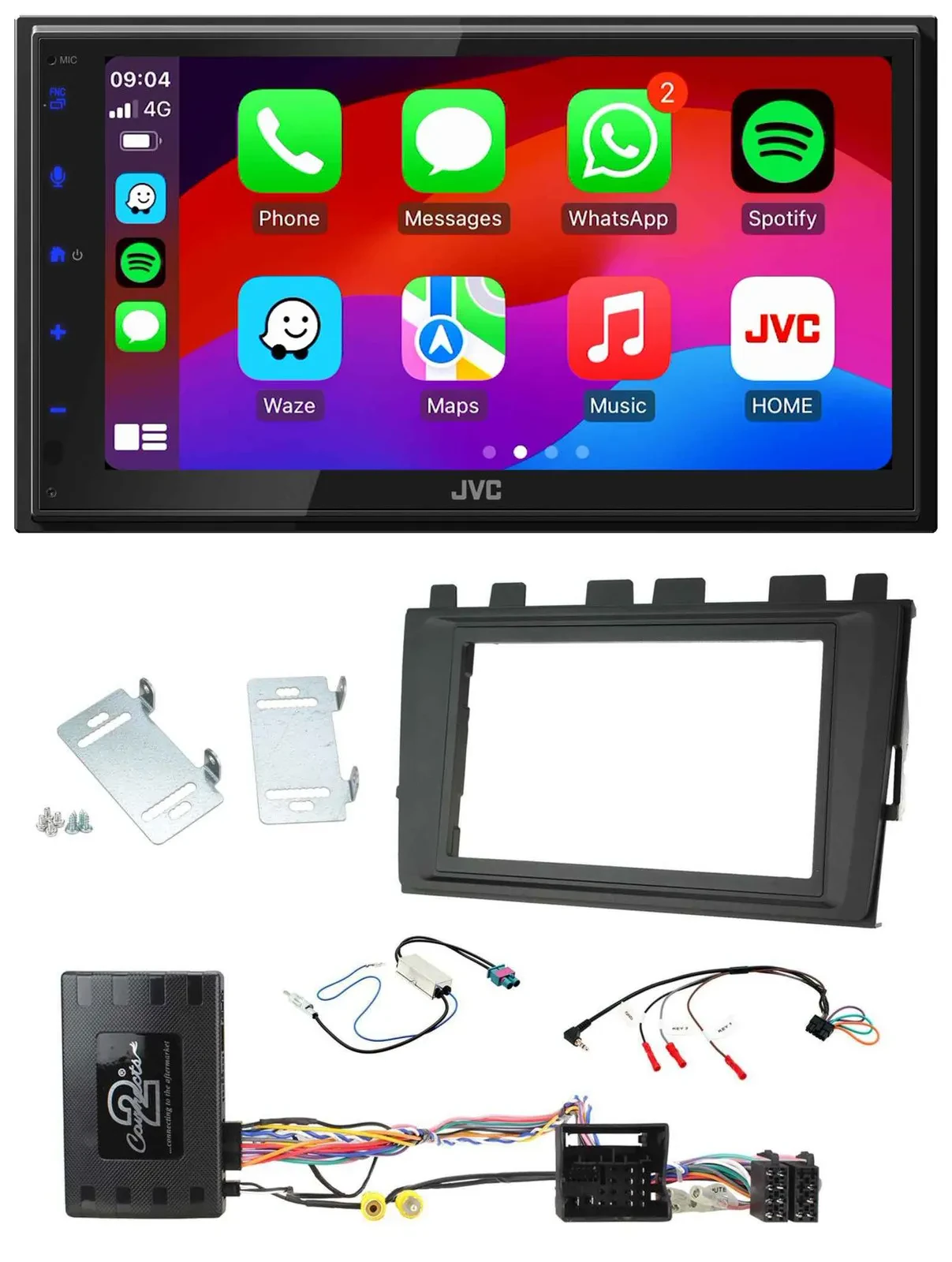 JVC Bluetooth 2DIN Lenkrad DAB USB Autoradio für VW Polo ab 2018 MIB II Infoadap