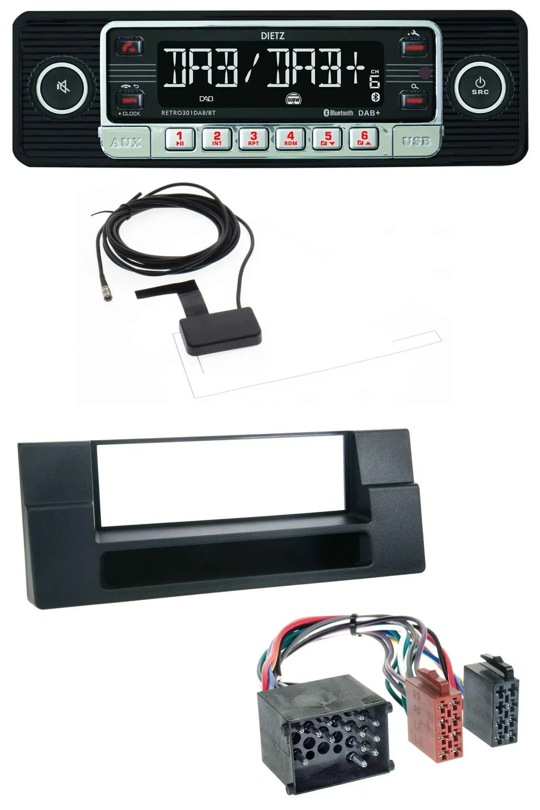Dietz DAB Bluetooth USB MP3 Autoradio für BMW X5 E53 5er E39 Rundpin Ablagefach