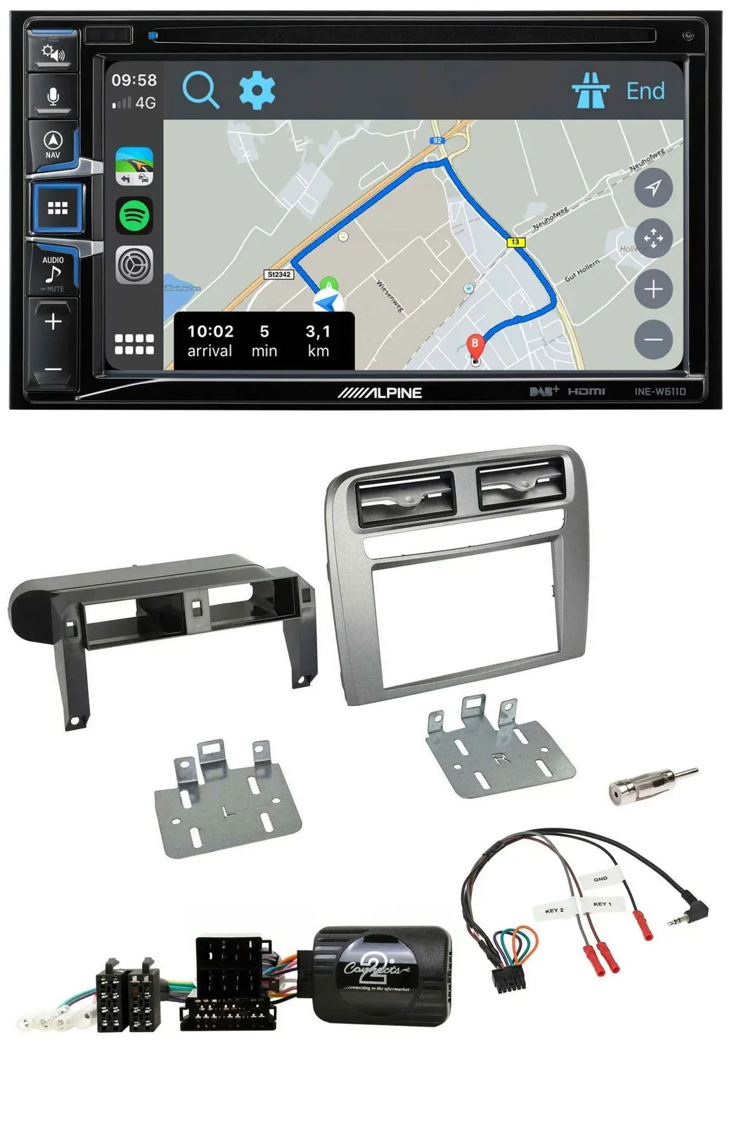 Alpine DAB TMC Bluetooth 2DIN USB Lenkrad Navigation für Fiat Grande Punto anthr