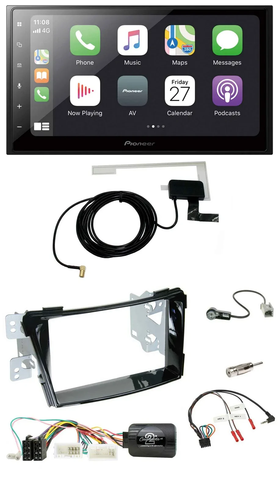 Pioneer USB Lenkrad 2DIN Bluetooth DAB Autoradio für Hyundai i40 ab 2011 VF Klav