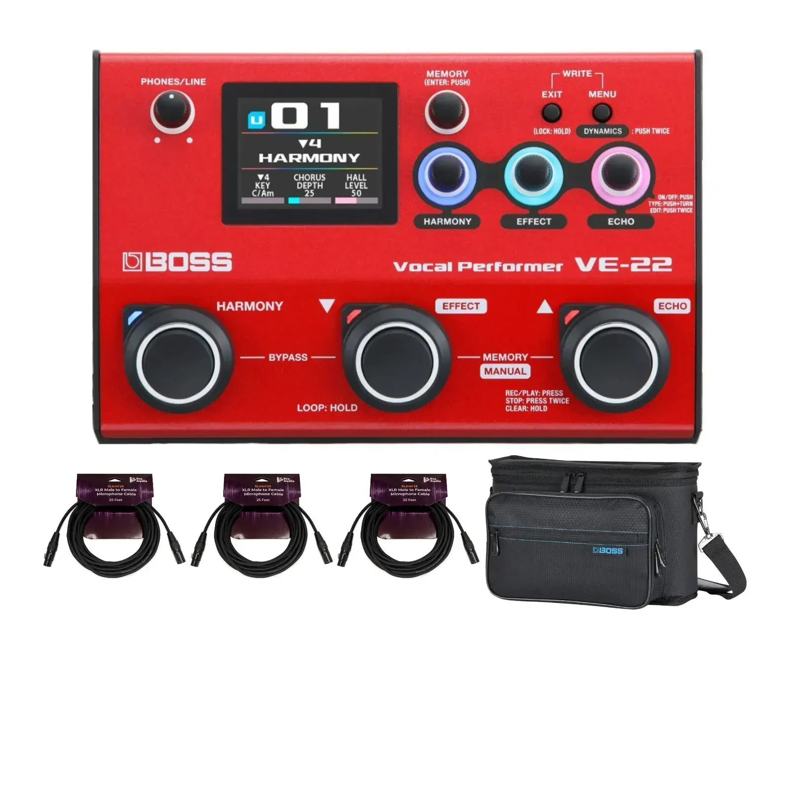 Вокальный процессор BOSS VE-22 Vocal Performer с кабелями и чехлом