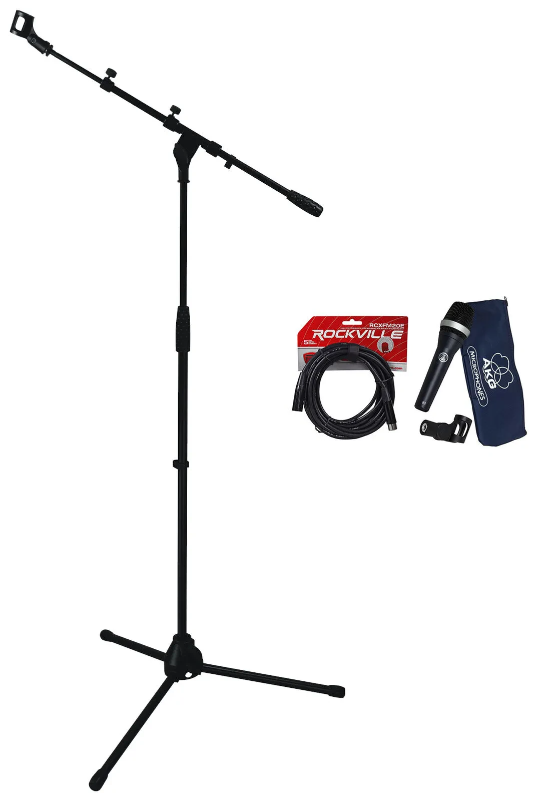 AKG D5 Handheld Dynamic Supercardioid Microphone+Mic Stand w/Boom+XLR Cable