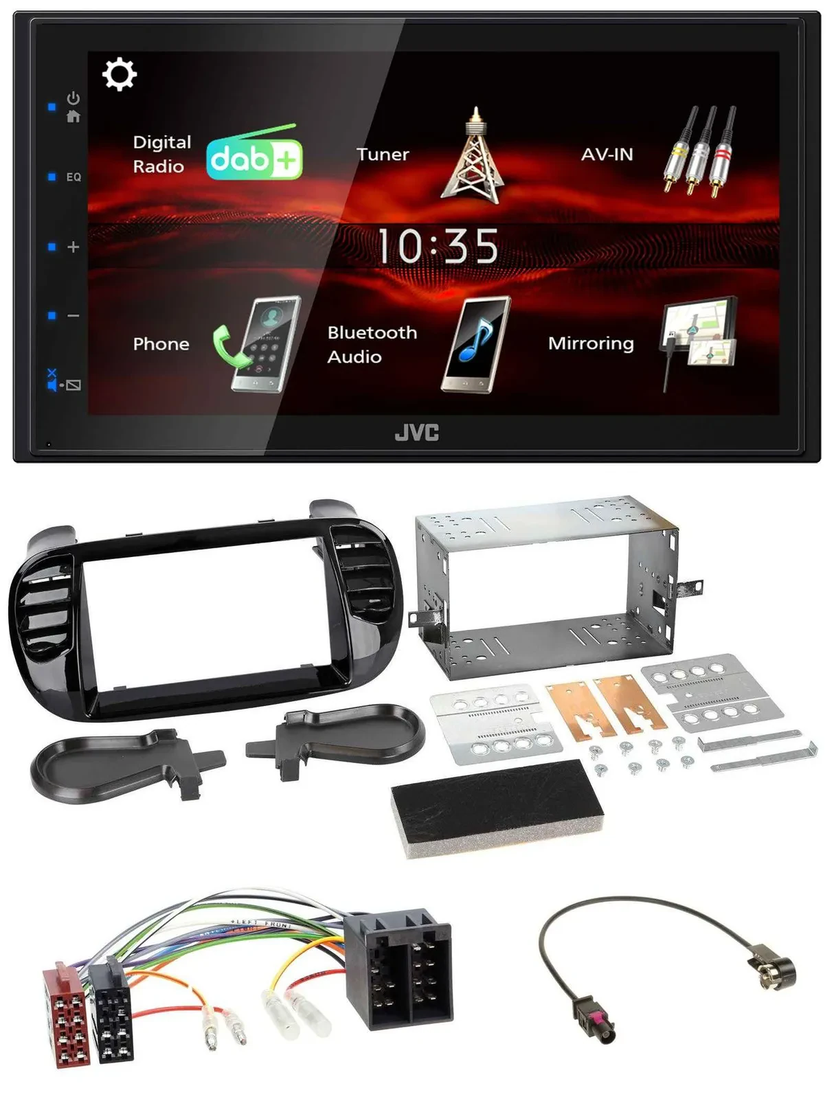 JVC USB Bluetooth MP3 DAB 2DIN Autoradio für Fiat 500 ab 12 ISO schwarz