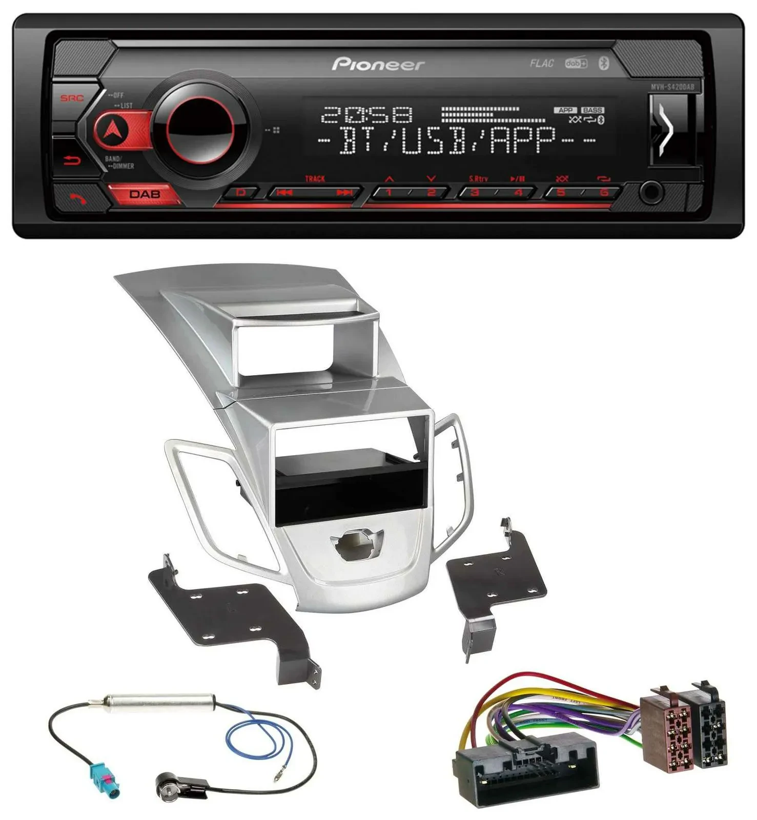 Pioneer MP3 USB DAB Bluetooth Autoradio für Ford Fiesta Display 10-17 silber