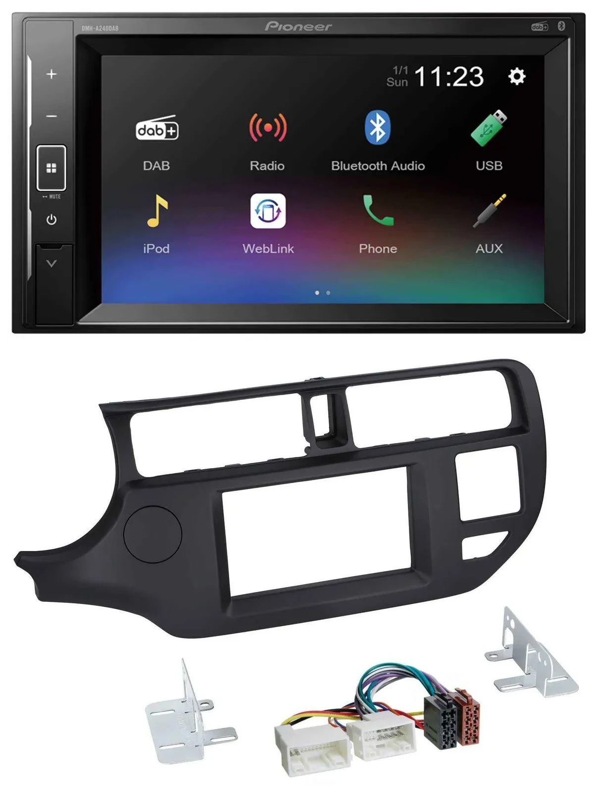 Pioneer DAB MP3 2DIN Bluetooth USB Autoradio für Kia Rio 11-14 UB schwarz