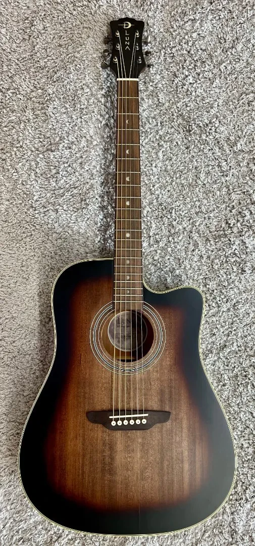 Luna Art Vintage Dreadnought Cutaway Solid Top Acoustic Electric Guitar