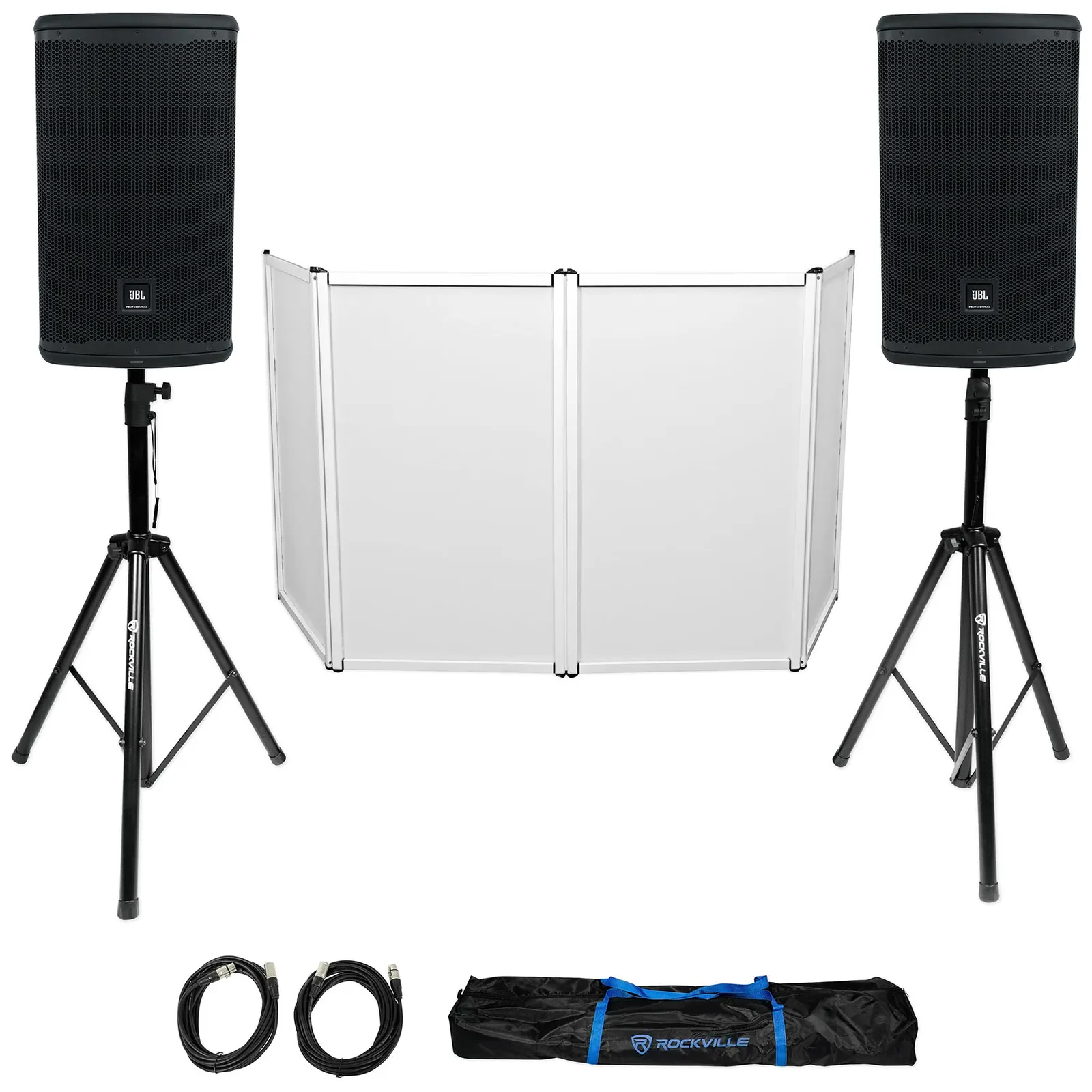 DJ Package w/ 2) JBL EON710 10" 1300w Powered Speakers w/Bluetooth+Stands+Facade