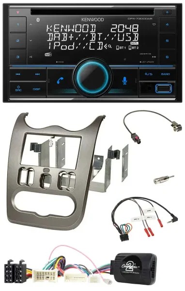 Kenwood CD 2DIN DAB USB Lenkrad Bluetooth Autoradio für Dacia ab 2012 dunkelsilb