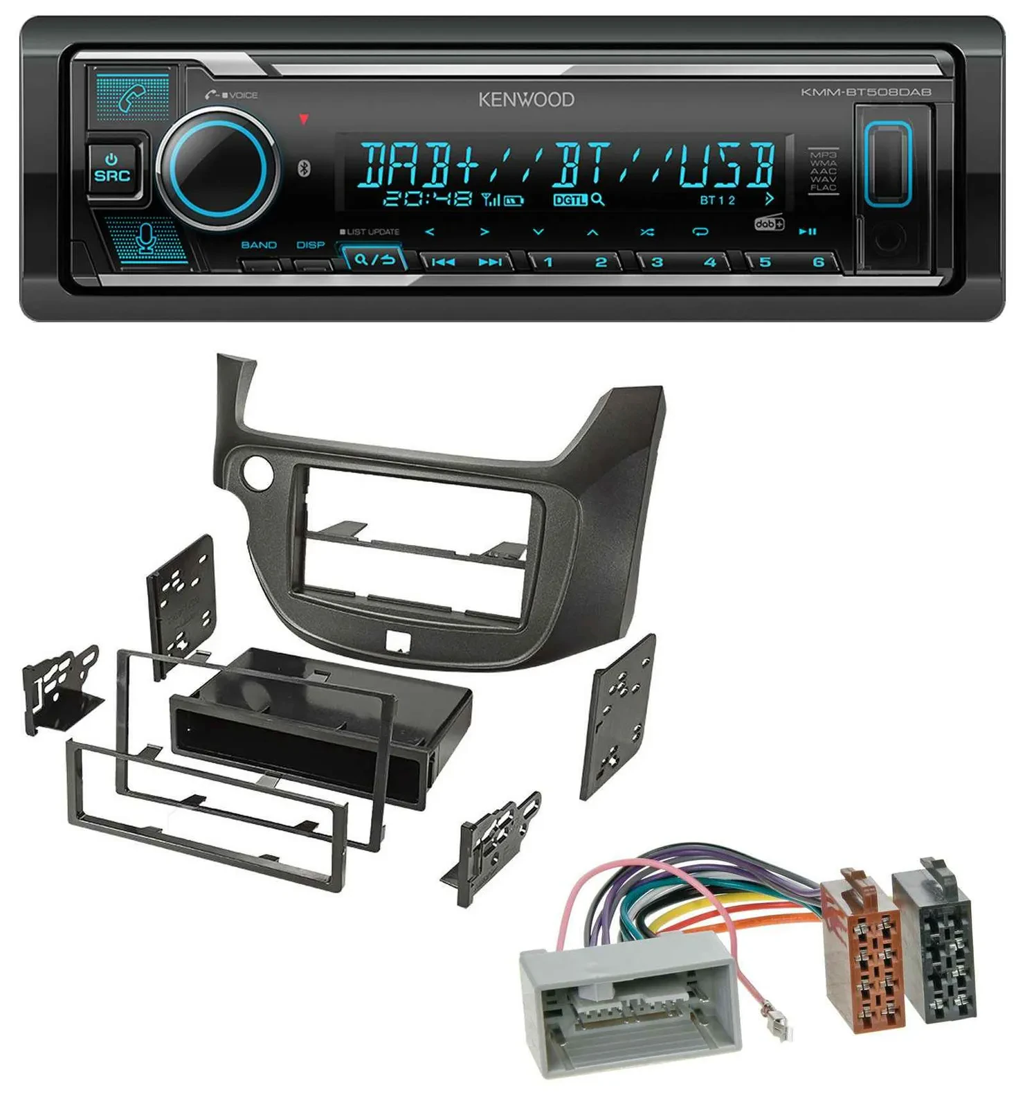 Kenwood Bluetooth MP3 DAB USB Autoradio für Honda Jazz (ab 2009) dunkelgrau