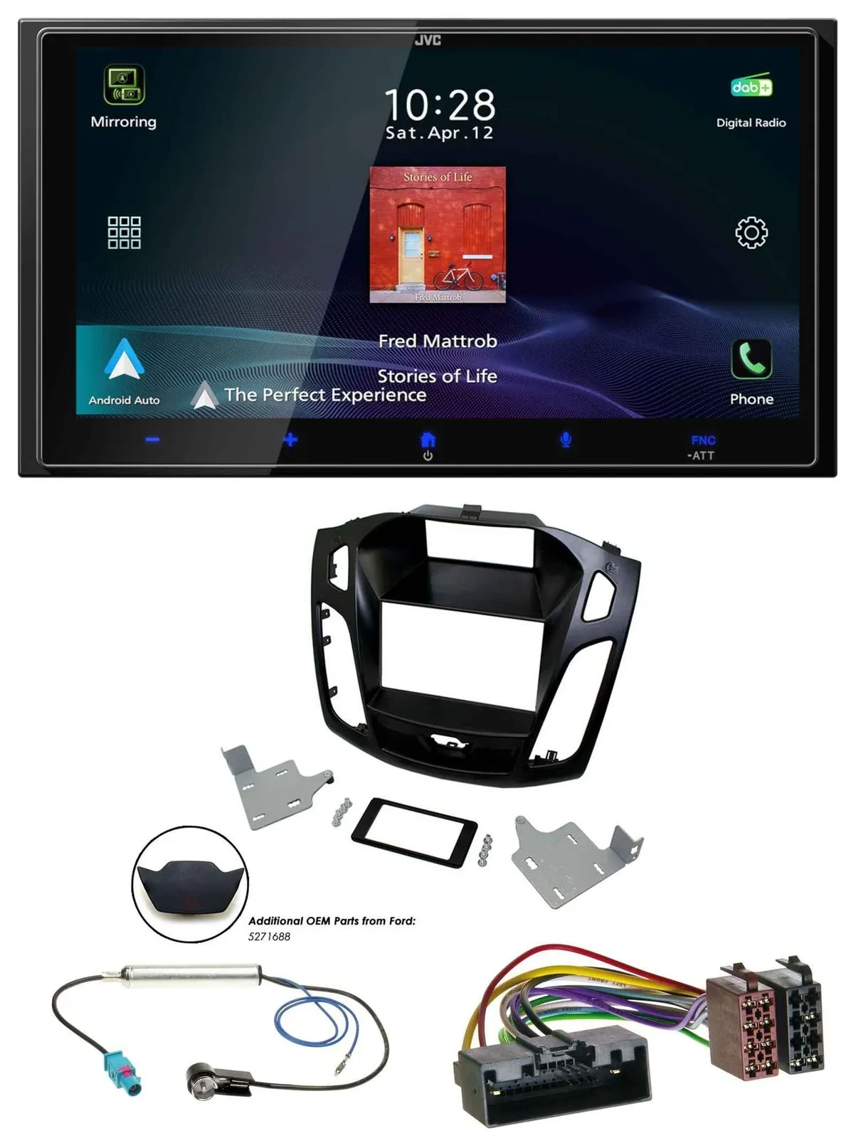 JVC USB Bluetooth 2DIN DAB MP3 Autoradio für Ford Focus 2014-2018 schwarz
