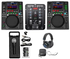 2) Gemini MDJ-600 USB/CD Media Players DJ MIDI Controllers+Mixer+Mic+Headphones