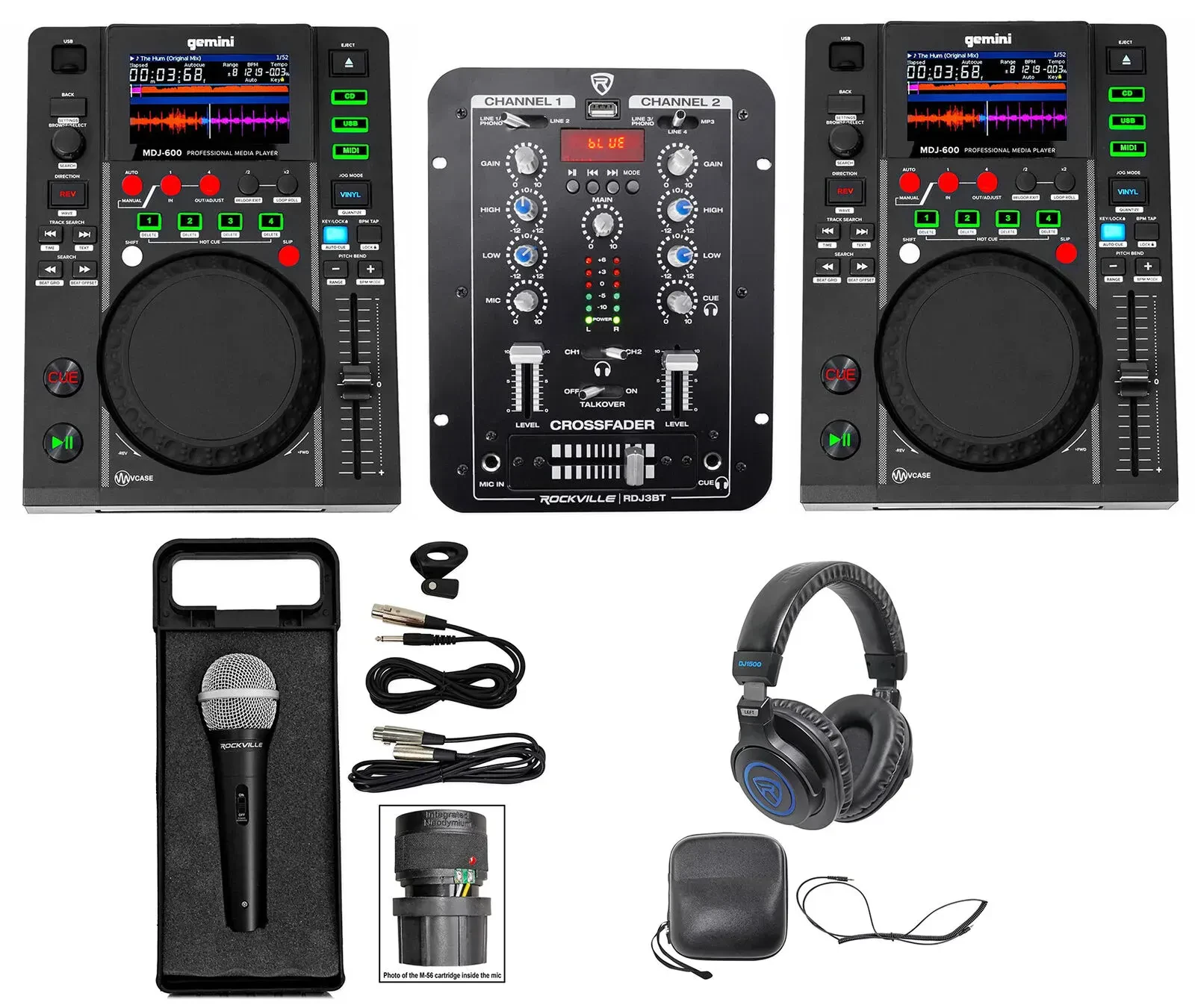 DJ-комплект Gemini 2x MDJ-600 + RDJ3BT + DJ1500 + RMC-XLR (набор)