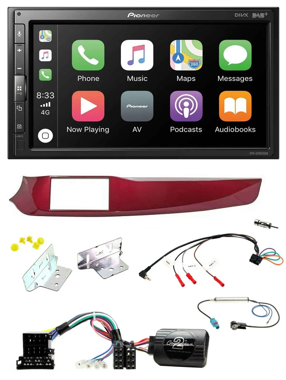 Автомагнитола для Alfa Romeo Giulietta Pioneer 2DIN, DAB, Bluetooth, USB, красный (940)